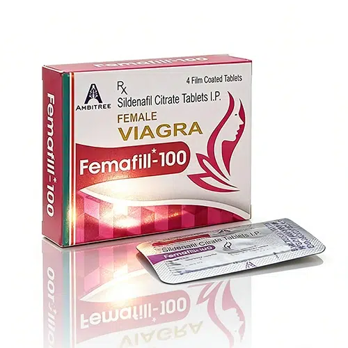 Femafill-100mg 產品包裝展示圖 女用威而柔 Femafill-100mg 外盒正面與藥板