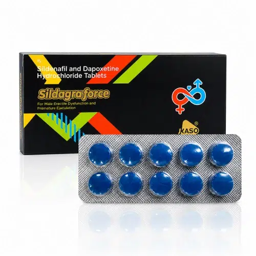 超級雙效威而鋼 Sildagra Force 260mg 外盒與藍色藥錠
