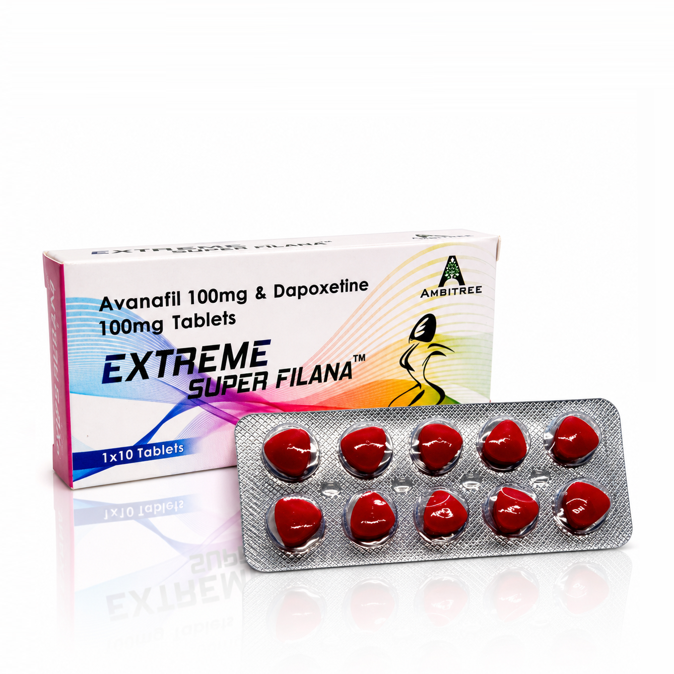 雙效賽倍達粉水鬼 EX SUPER FILANA 200mg 外盒與紅色藥錠
