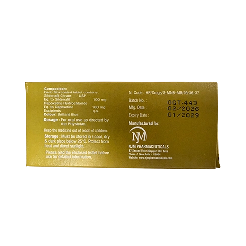雙效威而鋼藍水晶 SILDALIP GOLD 200mg 外盒背面資訊