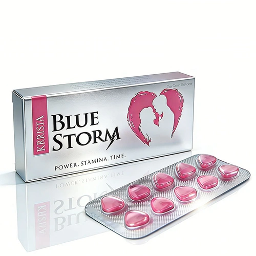 雙效犀利士粉色風暴 Krrista Blue Storm 120mg 外盒與粉色藥錠